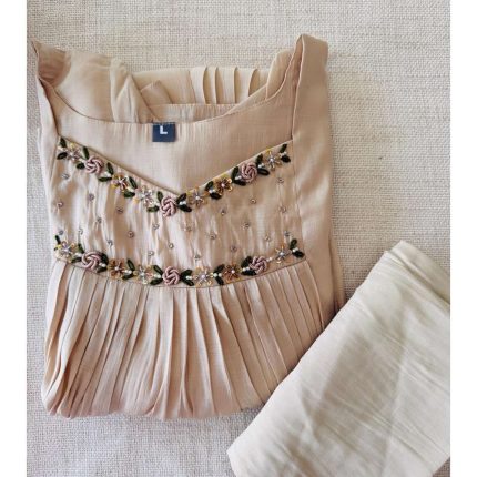 Mul Chanderi Handworked Kurti Sets Large Size